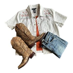 Denim&Co. | White Embroidered Short Sleeve Jean Jacket